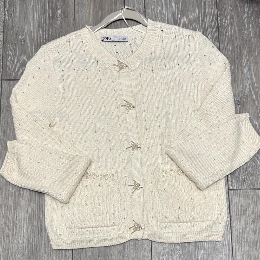 Zara Ivory Cardigan with Pearl Details